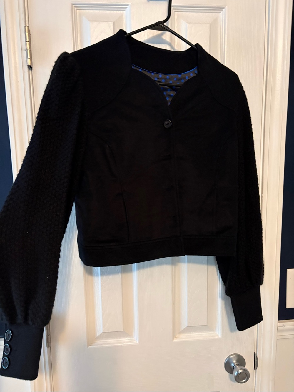ALICE by Temperley Black Cropped Blazer with Textured Sleeves